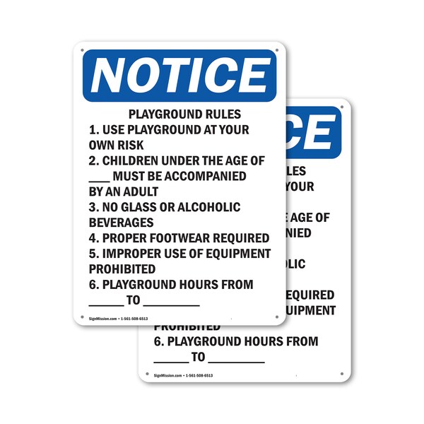 Signmission Playground Rules 1. Use Playground, 7 in W x Rectangle, Plastic OS-2PACK-NS-P-710-V-17322 - main